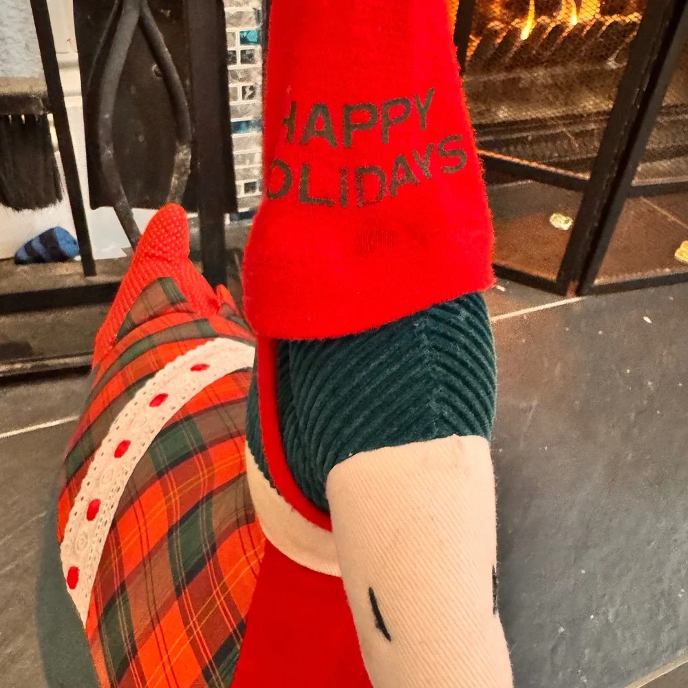 Vintage Christmas Duck Green and Red Door Stopper Festive‎ Plaid Holiday Decor